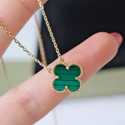 [Liorra]CLOVER 15MM MALACHITE SINGLE FLOWER  NECKLACE