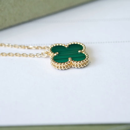 [Liorra]CLOVER 15MM MALACHITE SINGLE FLOWER  NECKLACE