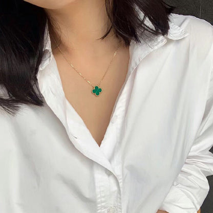 [Liorra]CLOVER 15MM MALACHITE SINGLE FLOWER  NECKLACE