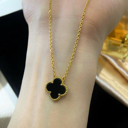 [Liorra]CLOVER 15MM BLACK ONYX SINGLE FLOWER NECKLACE
