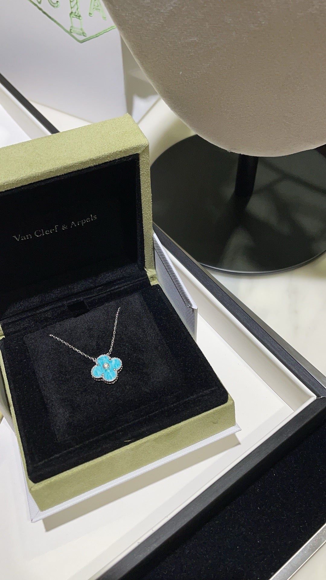 [Liorra]CLOVER 15MM DIAMOND SVRES PORCELAIN  NECKLACE SILVER