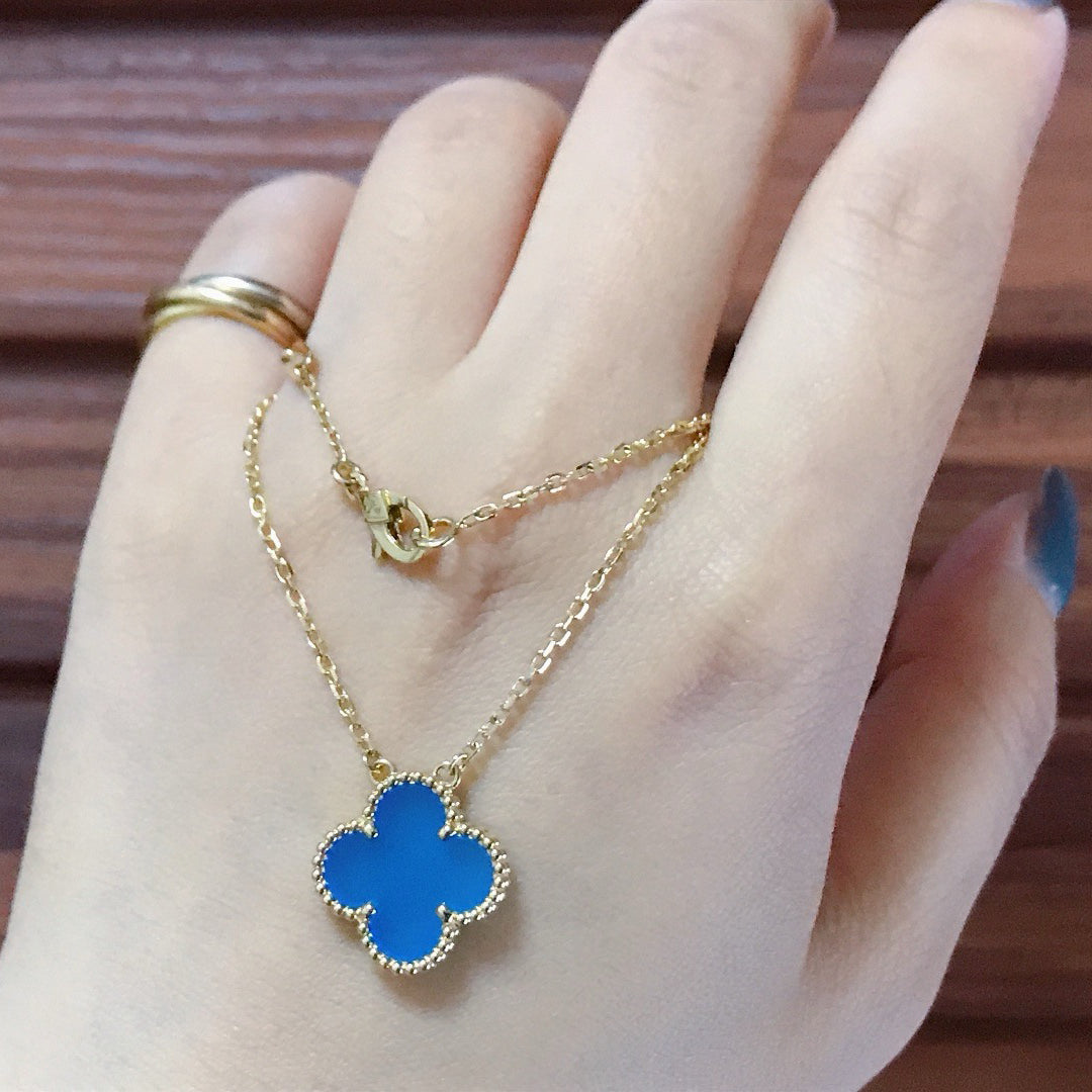 [Liorra]CLOVER 15MM BLUE AGATE NECKLACE