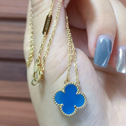 [Liorra]CLOVER 15MM BLUE AGATE NECKLACE