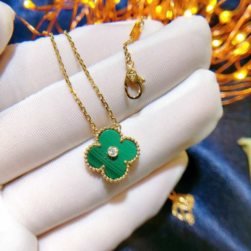 [Liorra]CLOVER 15MM DIAMOND TURQUOISE NECKLACE