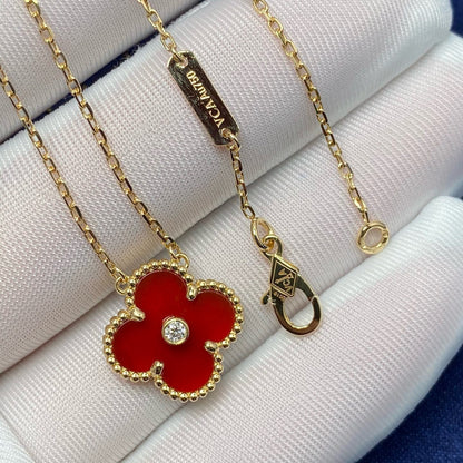[Liorra]CLOVER 15MM DIAMOND CARNELIAN NECKLACE