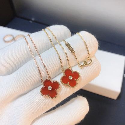 [Liorra]CLOVER 15MM DIAMOND CARNELIAN NECKLACE
