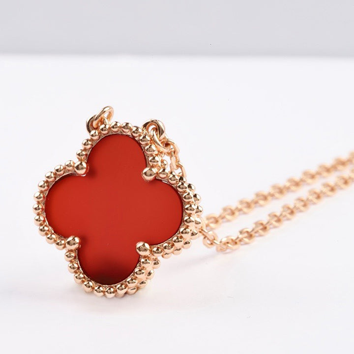 [Liorra]CLOVER 15MM CARNELIAN SINGLE FLOWER NECKLACE