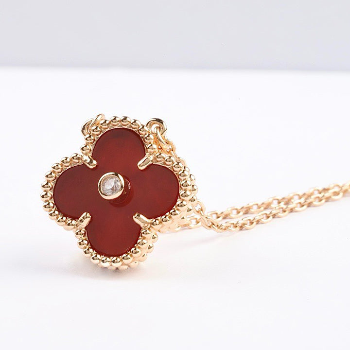 [Liorra]CLOVER 15MM DIAMOND CARNELIAN NECKLACE