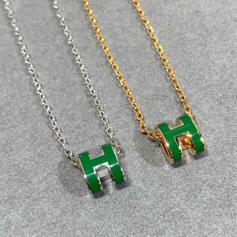 [Liorra]POP H GREEN NECKLACE SILVER AND GOLD