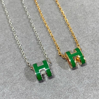 [Liorra]POP H GREEN NECKLACE SILVER AND GOLD