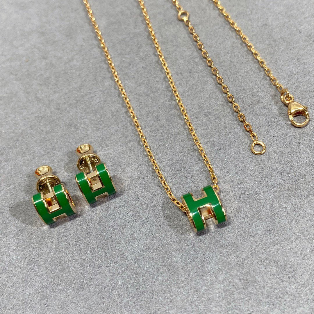[Liorra]POP H GREEN NECKLACE SILVER AND GOLD