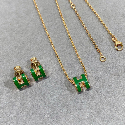 [Liorra]POP H GREEN NECKLACE SILVER AND GOLD