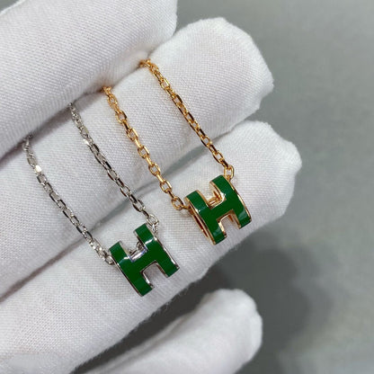 [Liorra]POP H GREEN NECKLACE SILVER AND GOLD
