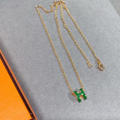 [Liorra]POP H GREEN NECKLACE SILVER AND GOLD