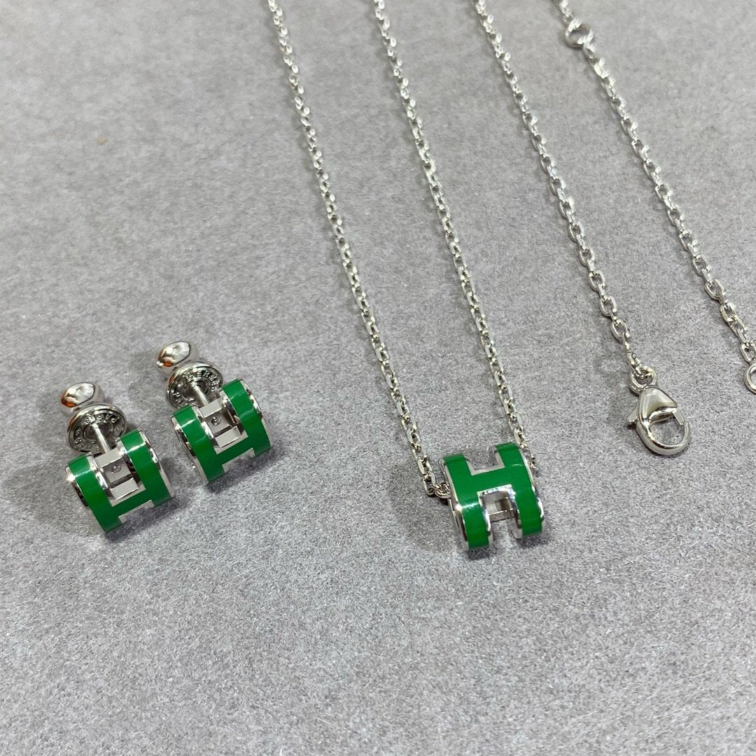 [Liorra]POP H GREEN NECKLACE SILVER AND GOLD