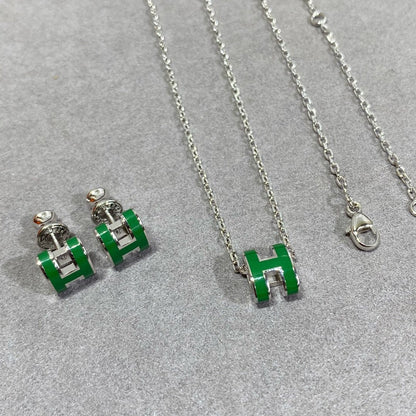 [Liorra]POP H GREEN NECKLACE SILVER AND GOLD
