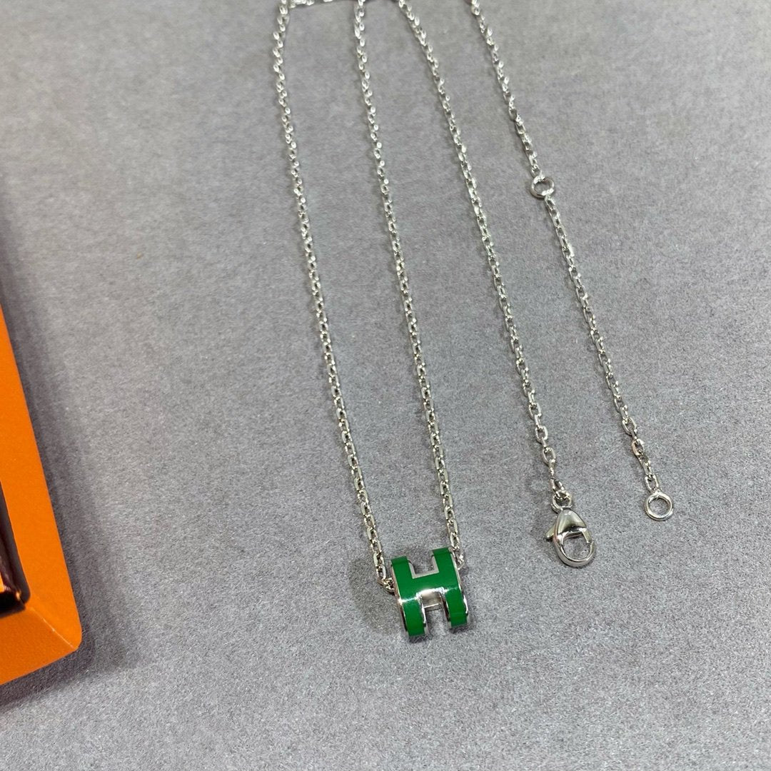 [Liorra]POP H GREEN NECKLACE SILVER AND GOLD