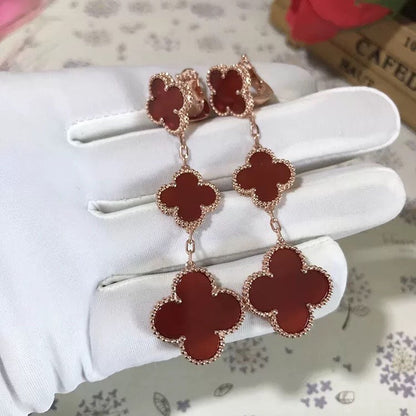 [Liorra]CLOVER 3 MOTIF CARNELIAN DROP EARRINGS