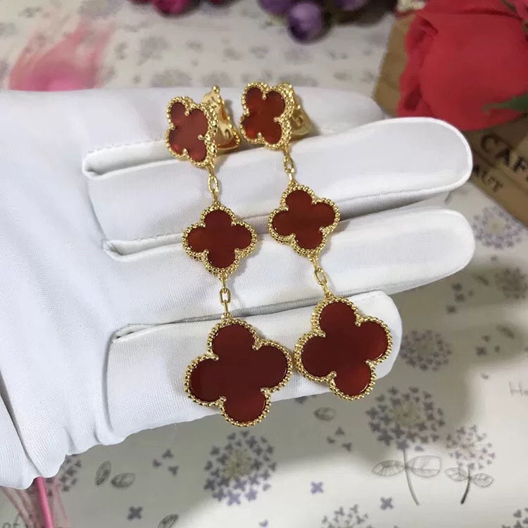 [Liorra]CLOVER 3 MOTIF CARNELIAN DROP EARRINGS