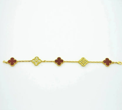 [Liorra] CLOVER 5 MOTIF RED CORNELIAN BRACELET COLLECTION