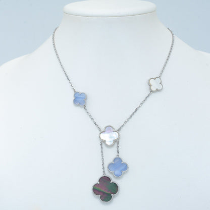 [Liorra]CLOVER MOP CHALCEDONY NECKLACE SILVER 6 MOTIF