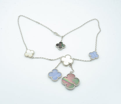[Liorra]CLOVER MOP CHALCEDONY NECKLACE SILVER 6 MOTIF