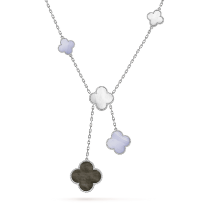 [Liorra]CLOVER MOP CHALCEDONY NECKLACE SILVER 6 MOTIF