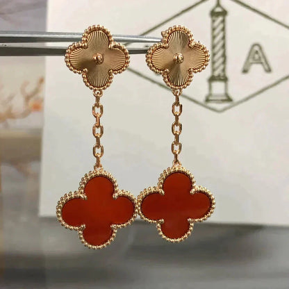 [Liorra]CLOVER 2 MOTIF  LASER CARNELIAN EARRINGS