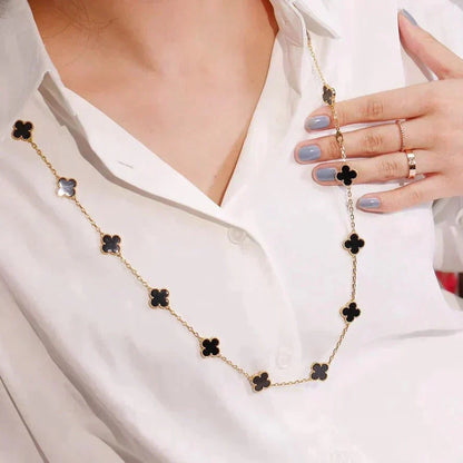 [Liorra]CLOVER 20 MOTIFS ONYX NECKLACE