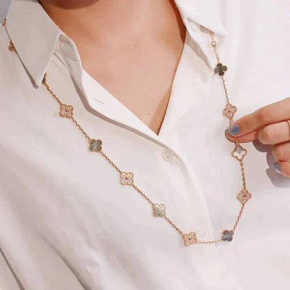 [Liorra]CLOVER 20 MOTIFS DARK MOP DIAMOND  NECKLACE