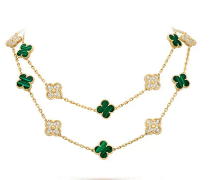 [Liorra]CLOVER 20 MOTIFS MALACHITE DIAMOND NECKLACE