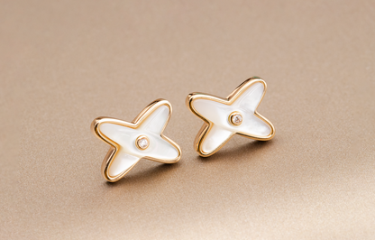 [Liorra]JEUX DE WHITE MOP PINK GOLD DIAMOND EARRINGS