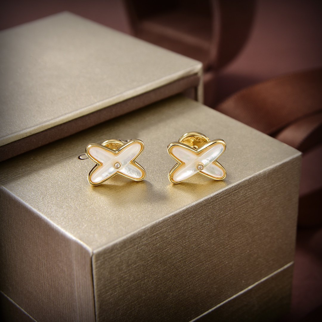 [Liorra]JEUX DE WHITE MOP GOLD DIAMOND EARRINGS