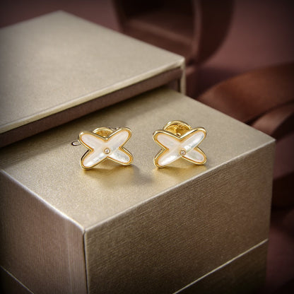 [Liorra]JEUX DE WHITE MOP GOLD DIAMOND EARRINGS