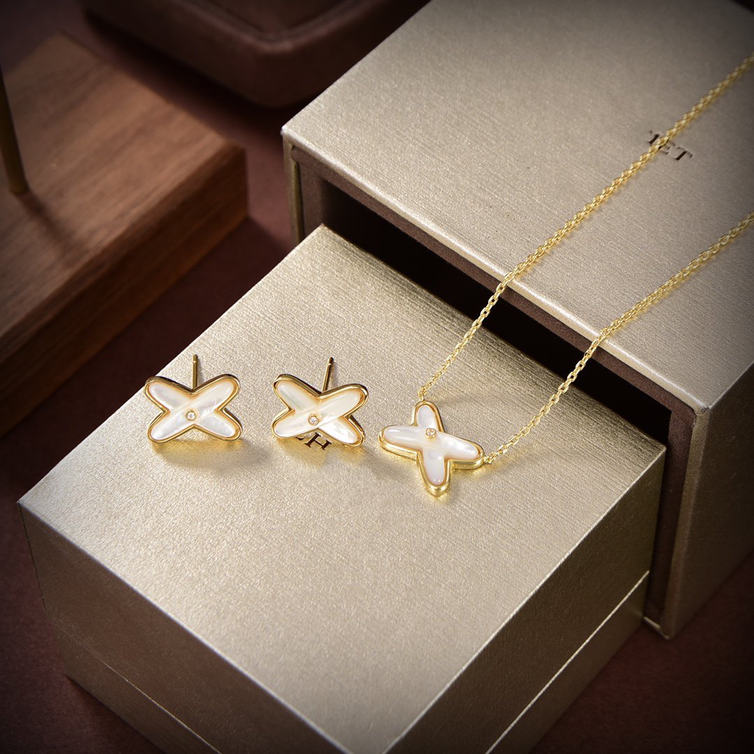 [Liorra]JEUX DE WHITE MOP GOLD DIAMOND EARRINGS