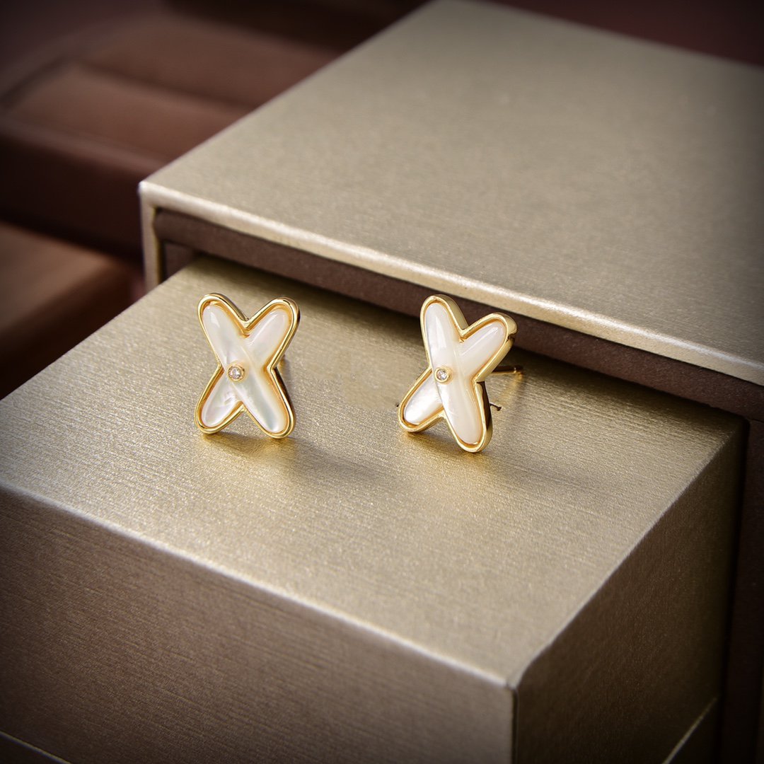 [Liorra]JEUX DE WHITE MOP GOLD DIAMOND EARRINGS