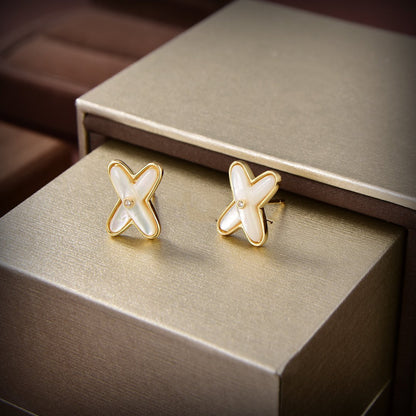 [Liorra]JEUX DE WHITE MOP GOLD DIAMOND EARRINGS