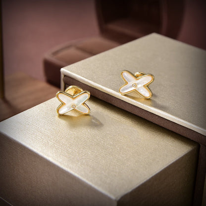 [Liorra]JEUX DE WHITE MOP GOLD DIAMOND EARRINGS