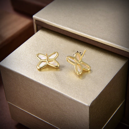 [Liorra]JEUX DE WHITE MOP GOLD DIAMOND EARRINGS