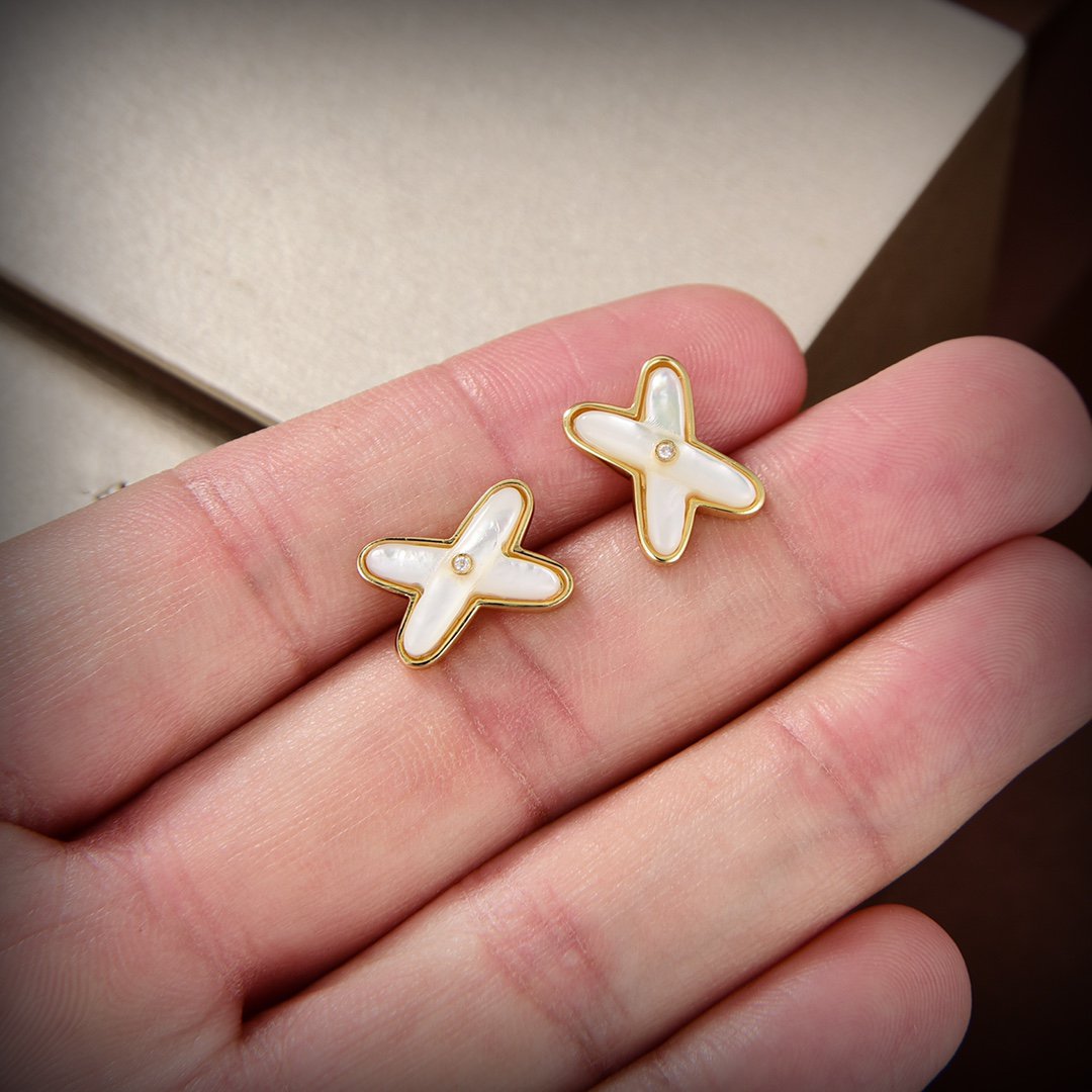 [Liorra]JEUX DE WHITE MOP GOLD DIAMOND EARRINGS