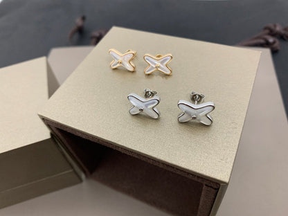 [Liorra]JEUX DE WHITE MOP SILVER DIAMOND EARRINGS