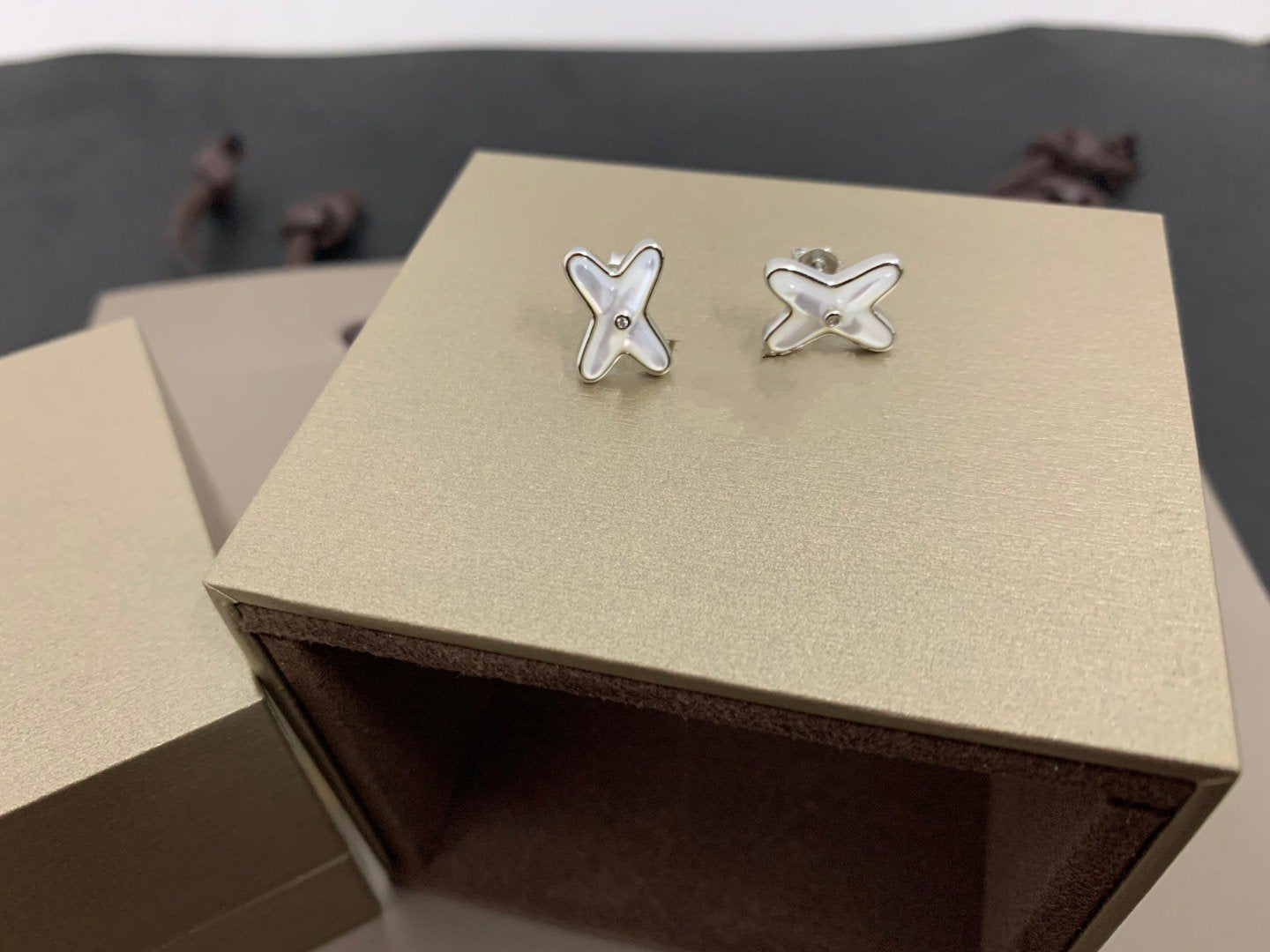 [Liorra]JEUX DE WHITE MOP SILVER DIAMOND EARRINGS