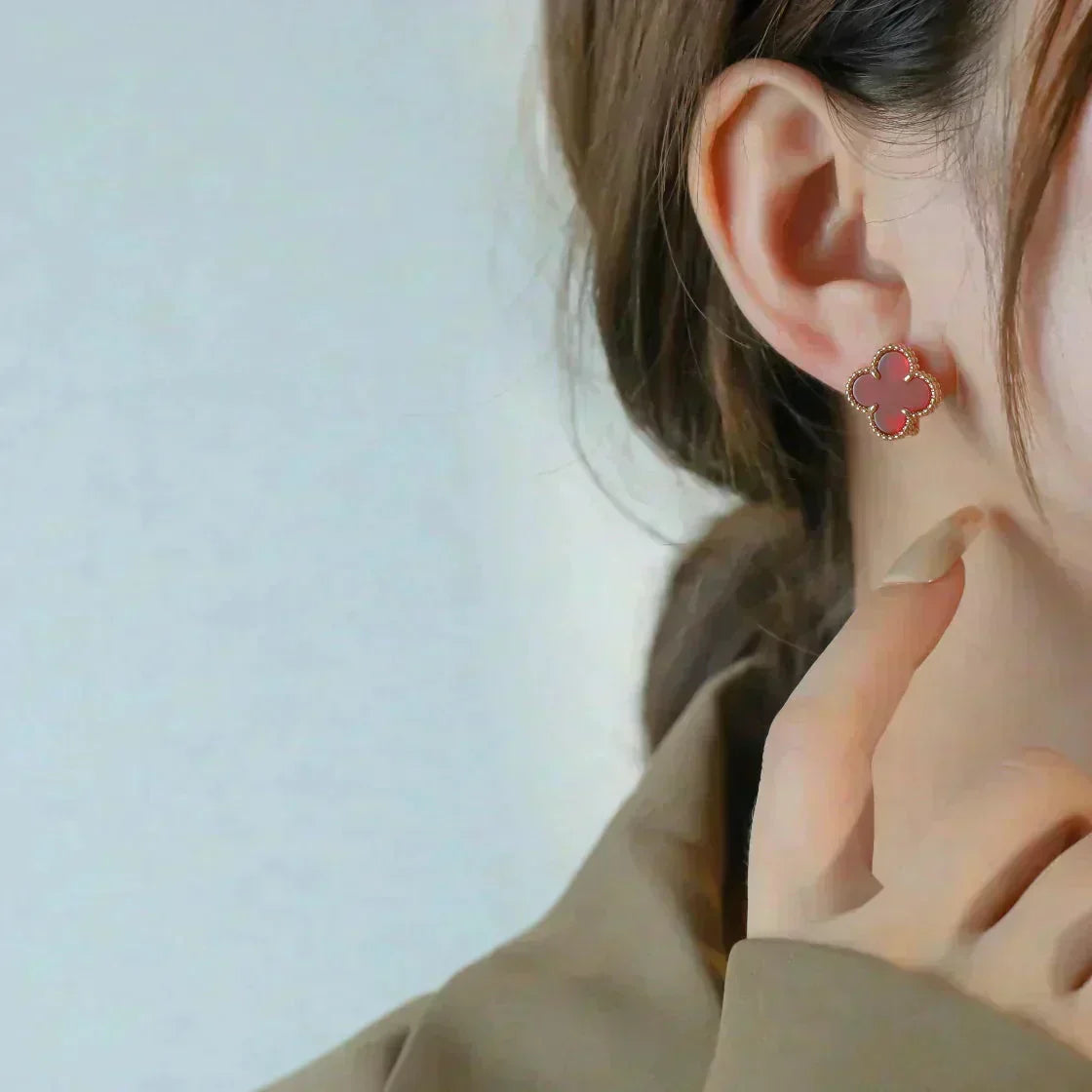 [Liorra]CLOVER MEDIUM 1 MOTIFS CARNELIAN  EARRINGS