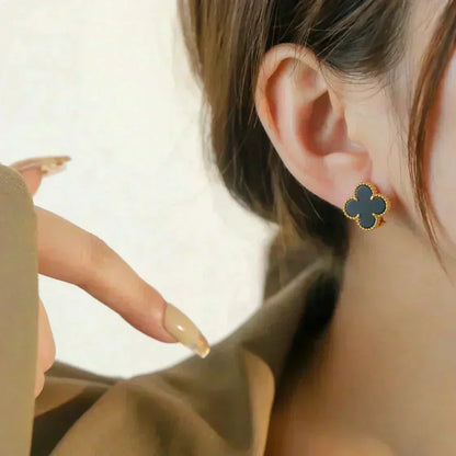 [Liorra]CLOVER MEDIUM 1 MOTIFS  ONYX STUD EARRINGS