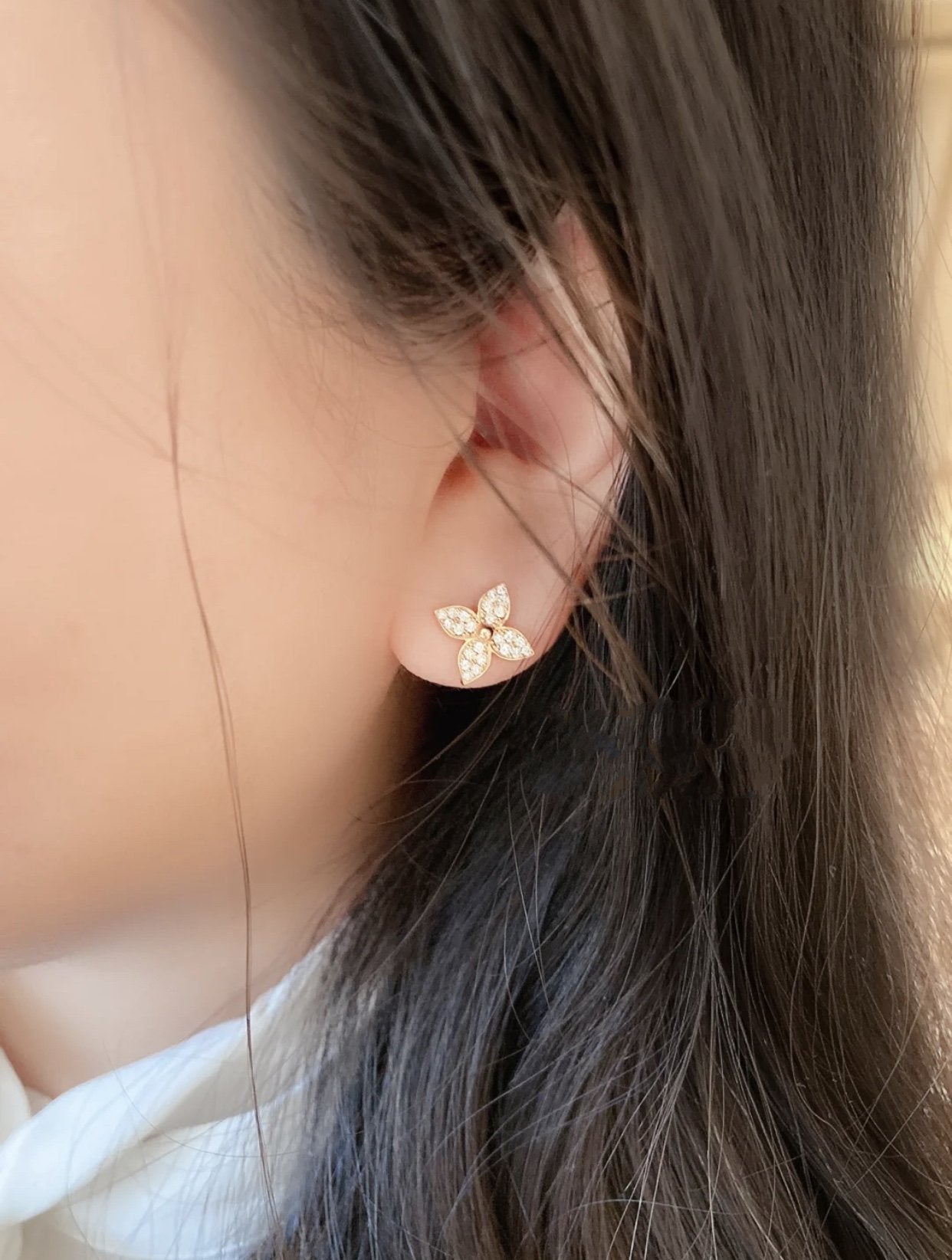 [Liorra]STAR BLOSSOM STUD EARRINGS PINK GOLD DIAMONDS