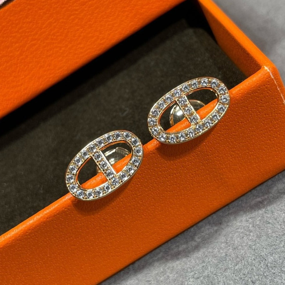 [Liorra]HM FULL DIAMOND PIG NOSE STUD EARRINGS