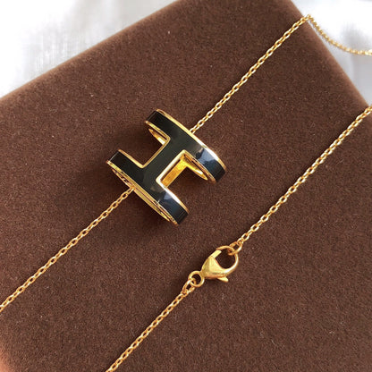 [Liorra]HM CLIC BLACK ENAMEL GOLD NECKLACE
