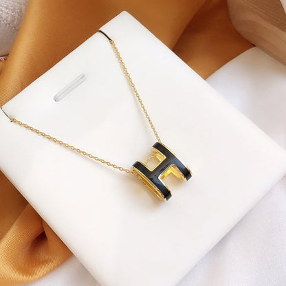[Liorra]HM CLIC BLACK ENAMEL GOLD NECKLACE