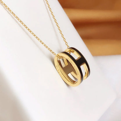 [Liorra]HM CLIC BLACK ENAMEL GOLD NECKLACE