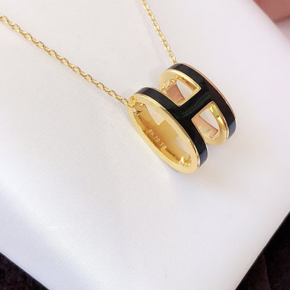 [Liorra]HM CLIC BLACK ENAMEL GOLD NECKLACE